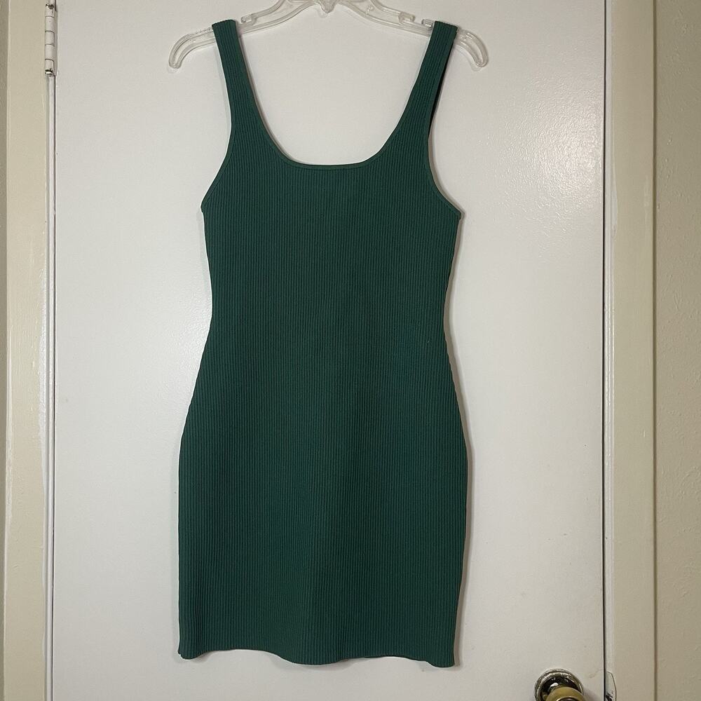 Aritizia Babaton Sculpt Knit Squareneck ribbed tank mini dress forest green Med - Picture 2 of 6